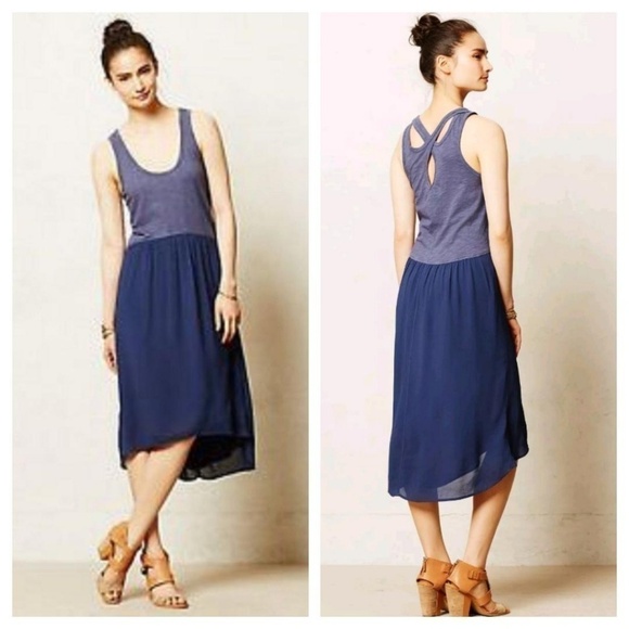 New Anthropology left of center blue tulipan dress - Picture 1 of 6